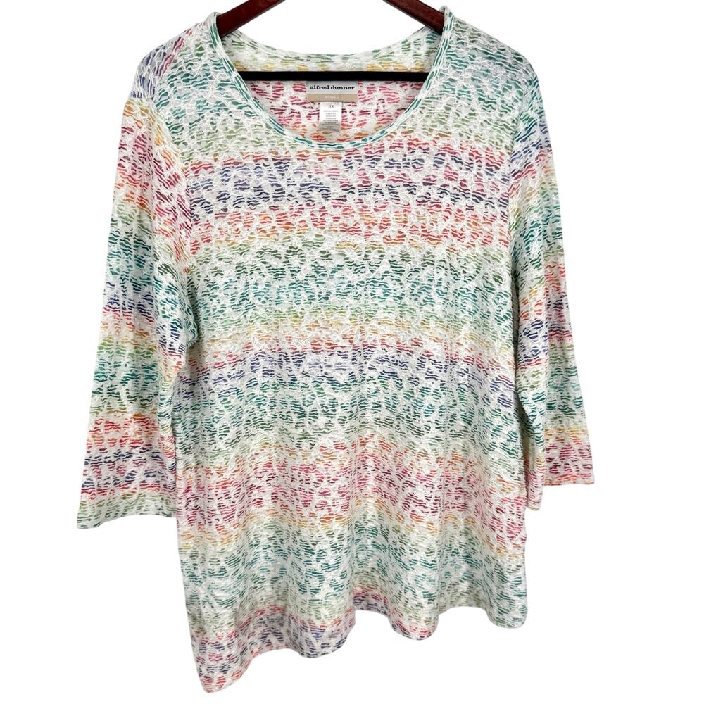 Alfred Dunner Woman 1X Plus Size Rainbow Wearable Art Blouse Shirt Top Artsy